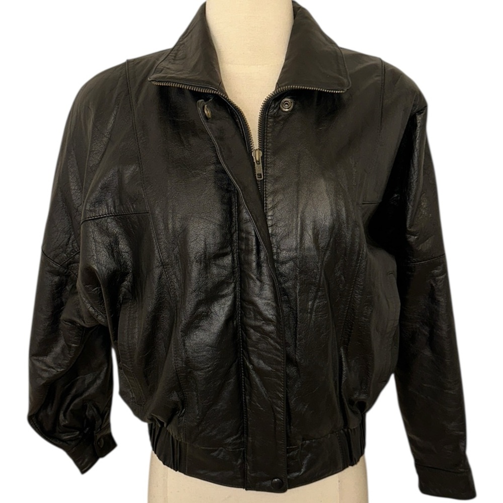 Vintage 70s Black Leather Jacket for Women M